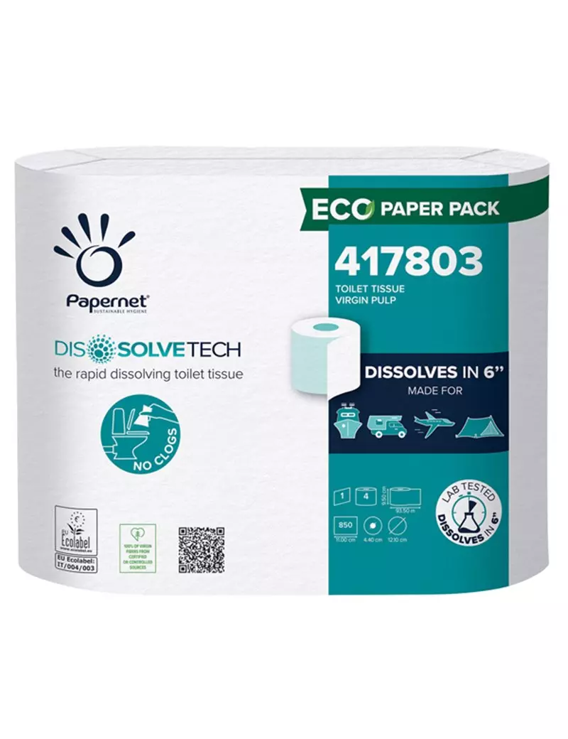 Carta Igienica Dissolvetech Papernet - 850 Strappi - 1 Velo - 417803 (Conf. 4)