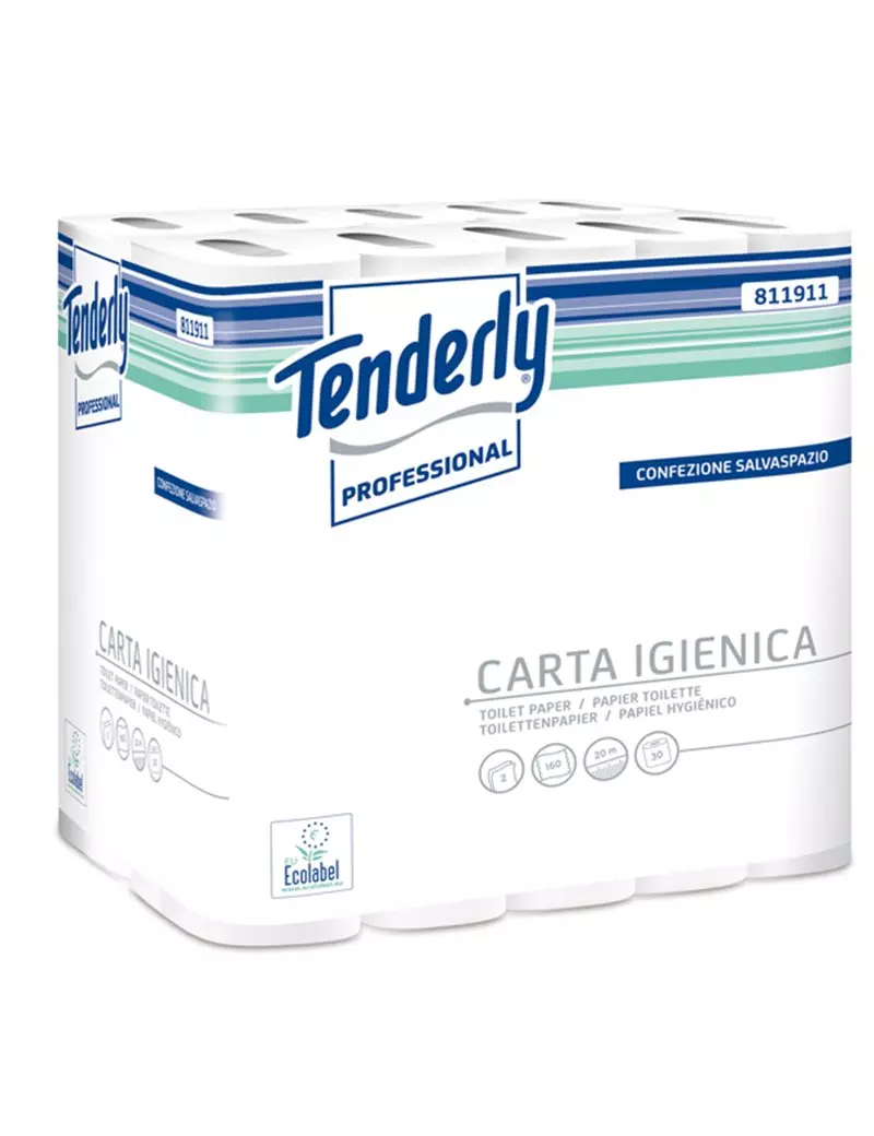 Carta Igienica Salvaspazio Tenderly Professional Lucart - Rotolo - 2 Veli - 160 Strappi - 811911U (Bianco Conf. 30)