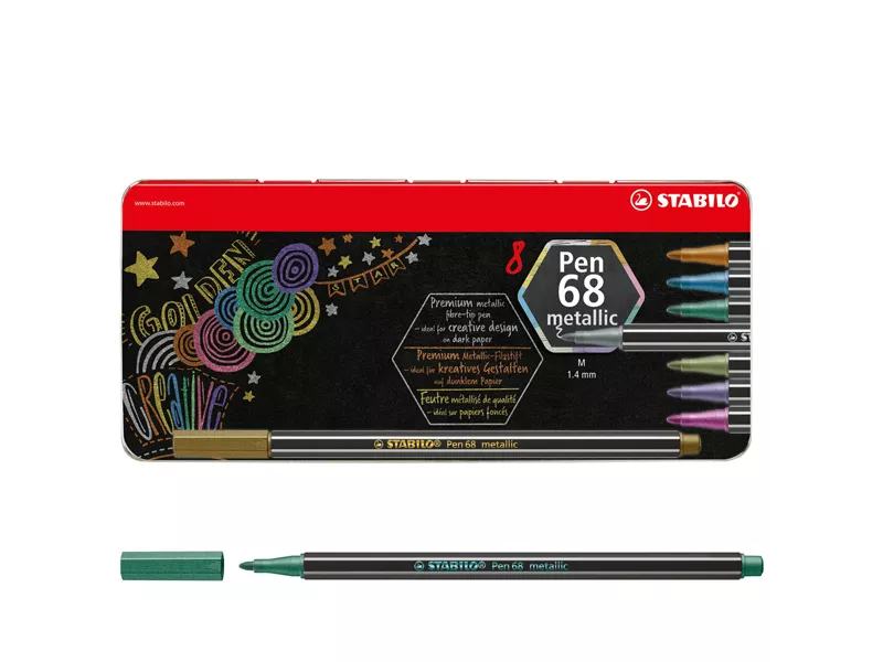 Pennarello Pen 68 Stabilo - Astuccio di Metallo - 1 mm - 6808/8-32 (Assortiti Metallic Conf. 8)
