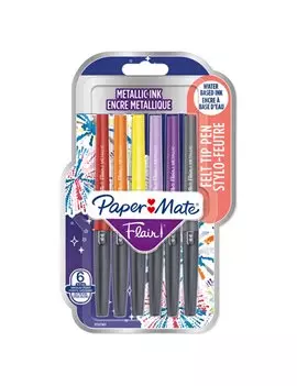 Penna con Punta Sintetica Flair Nylon Paper Mate - 1 mm - 2137361 (Assortiti Metallic Conf. 6)