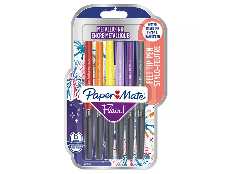 Penna con Punta Sintetica Flair Nylon Paper Mate - 1 mm - 2137361 (Assortiti Metallic Conf. 6)