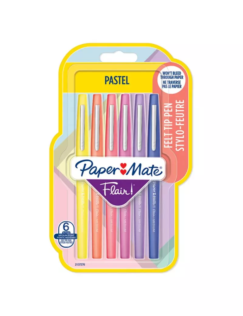 Penna con Punta Sintetica Flair Nylon Paper Mate - 1 mm - 2137276 (Assortiti Pastel Conf. 6)