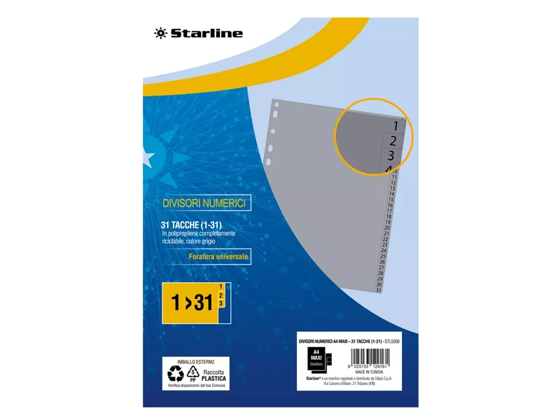 Separatori Numerici in PPL Starline - A4 Maxi - 31 Tacche - 2000018C5-STL (Grigio)