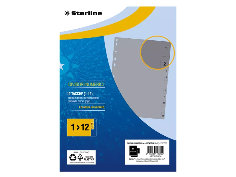 Separatori Numerici in PPL Starline - A4 - 12 Tacche - 2000013C5-STL (Grigio)
