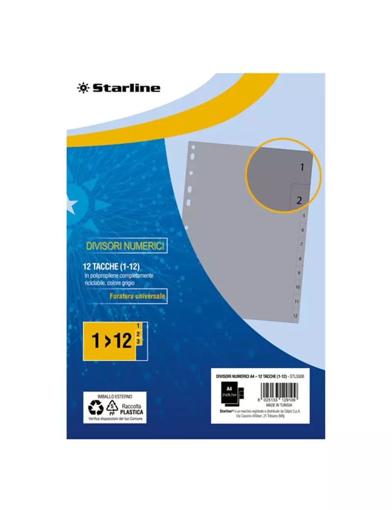 Separatori Numerici in PPL Starline - A4 - 12 Tacche - 2000013C5-STL (Grigio) Separatori Numerici in PPL Starline - A4 - 12 Tacche - 2000013C5-STL (Grigio)