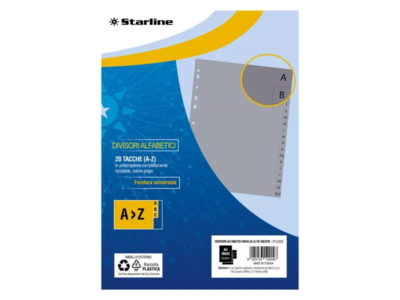 Separatori Alfabetici in PPL Starline - A4 Maxi - 20 Tacche - 2000016C5-STL (Grigio)