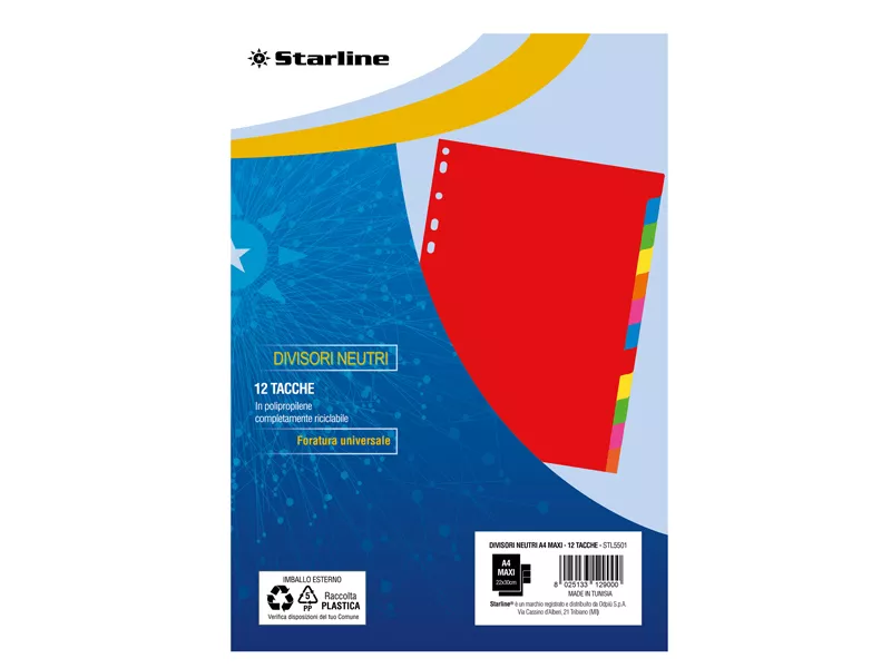 Separatori Neutri in PPL Starline - A4 Maxi - 12 Tacche - 2000008C1-STL (Multicolore) Separatori Neutri in PPL Starline - A4 Maxi - 12 Tacche - 2000008C1-STL (Multicolore)