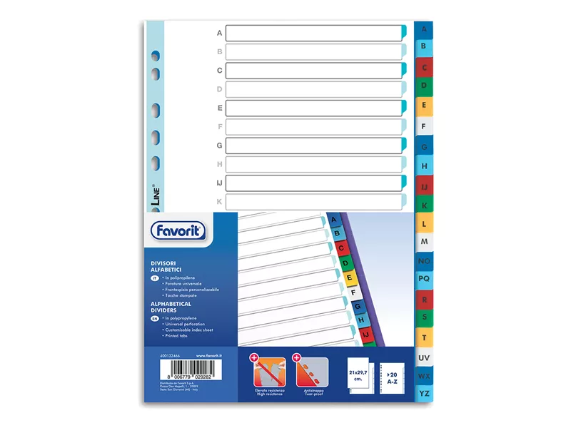 Separatori Alfabetici in PPL Favorit - A4 - 20 Tacche - 400132466 (Multicolore)