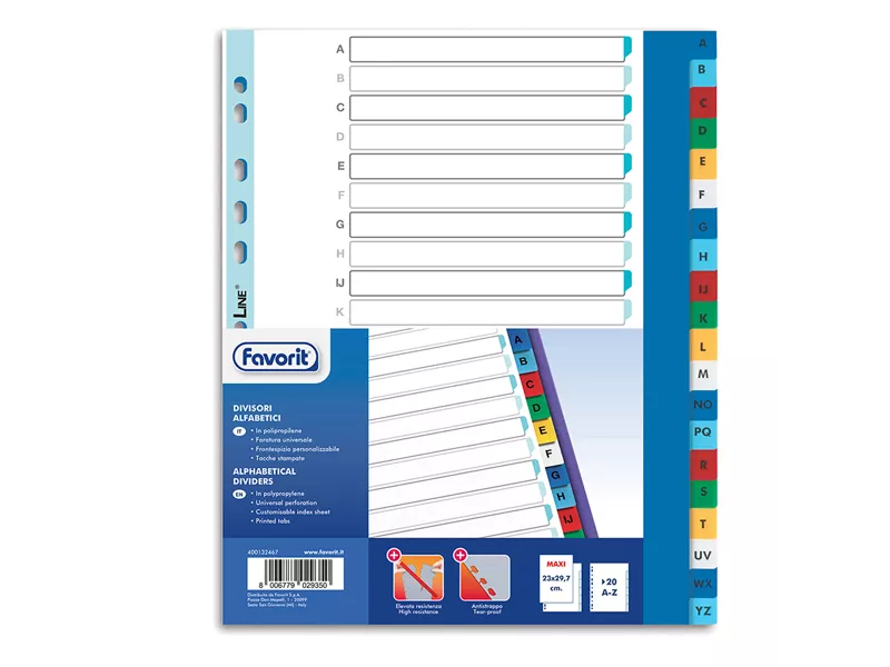Separatori Alfabetici in PPL Favorit - A4 Maxi - 20 Tacche - 400132467 (Multicolore)