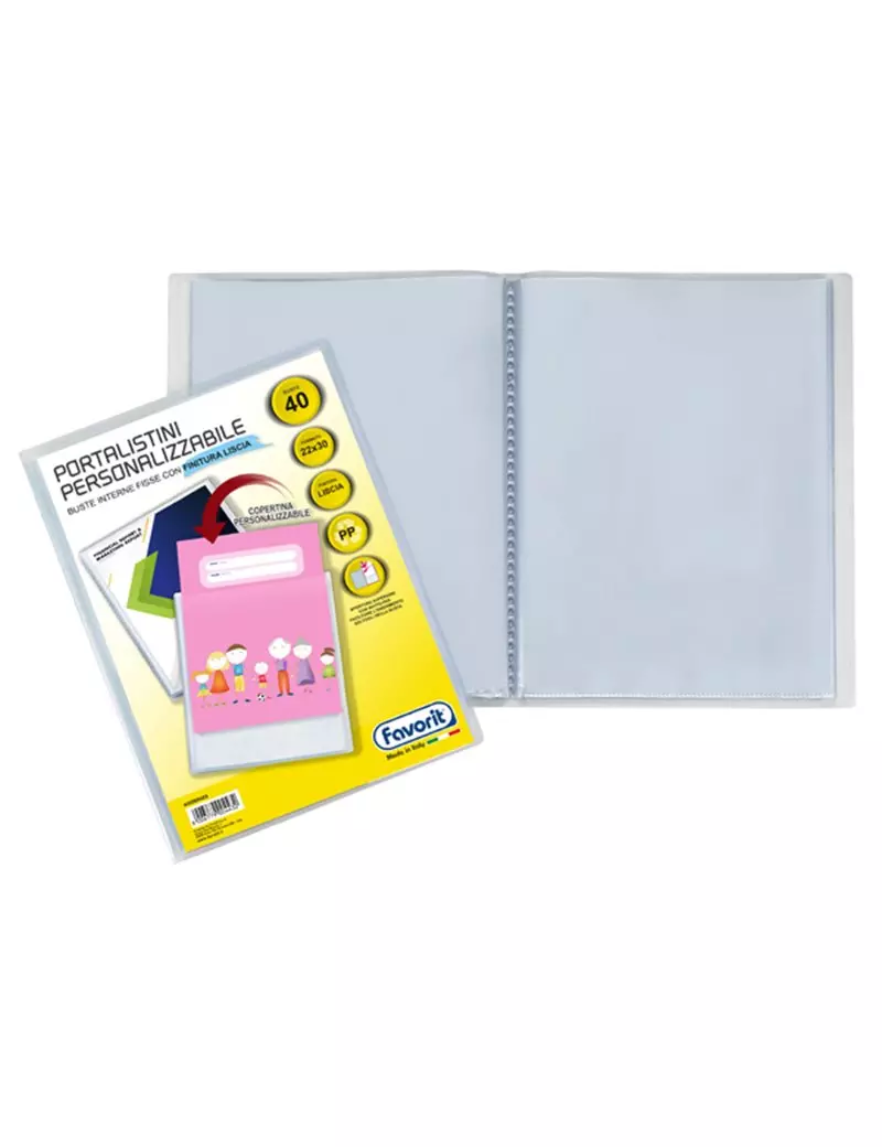 Portalistino Personalizzabile Premium Favorit - 22x30 cm - 40 Buste - 400090485 (Trasparente) Portalistino Personalizzabile Premium Favorit - 22x30 cm - 40 Buste - 400090485 (Trasparente)