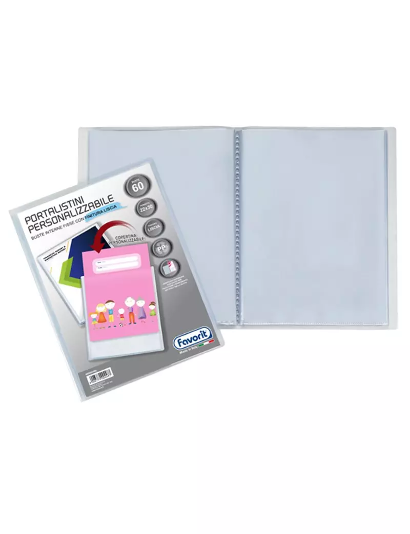Portalistino Personalizzabile Premium Favorit - 22x30 cm - 60 Buste - 400090486 (Trasparente) Portalistino Personalizzabile Premium Favorit - 22x30 cm - 60 Buste - 400090486 (Trasparente)