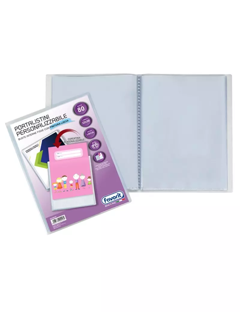 Portalistino Personalizzabile Premium Favorit - 22x30 cm - 80 Buste - 400090487 (Trasparente) Portalistino Personalizzabile Premium Favorit - 22x30 cm - 80 Buste - 400090487 (Trasparente)