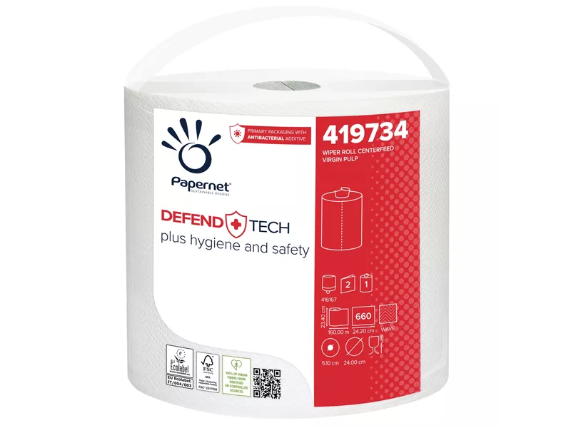 Bobina Asciugatutto Industriale Defend Tech Papernet - 2 Veli - 660 Strappi - 419734 (Bianco Conf. 3)