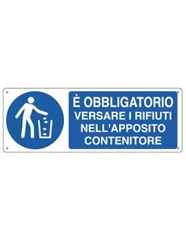 Cartello di Segnalazione - E' Obbligatorio Versare i Rifiuti nell'Apposito Contenitore - 35x12,5 cm - E1946K (Bianco e Blu)