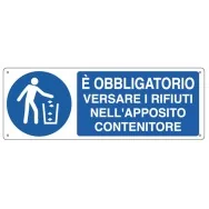 Cartello di Segnalazione - E' Obbligatorio Versare i Rifiuti nell'Apposito Contenitore - 35x12,5 cm - E1946K (Bianco e Blu)