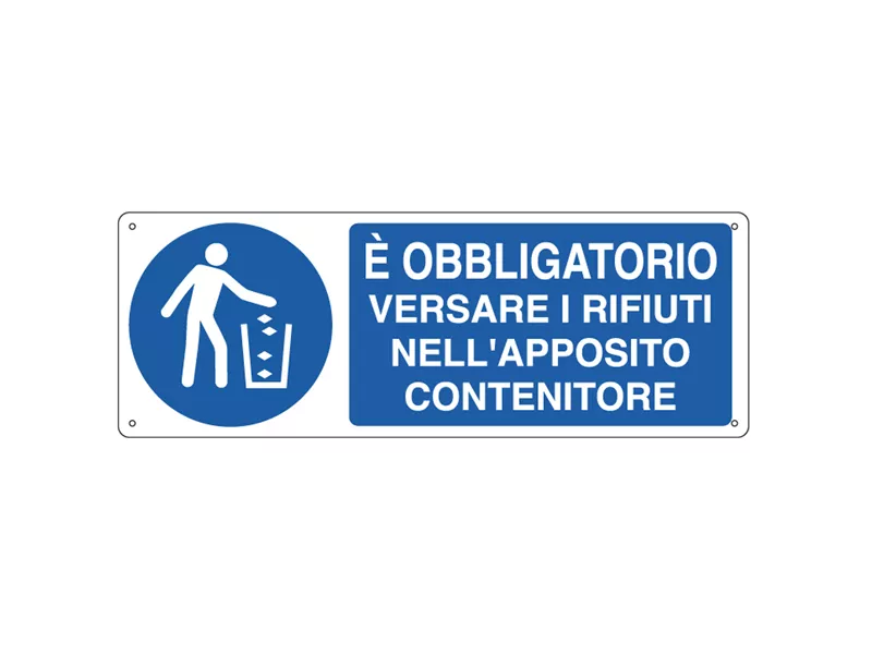 Cartello di Segnalazione - E' Obbligatorio Versare i Rifiuti nell'Apposito Contenitore - 35x12,5 cm - E1946K (Bianco e Blu) Cartello di Segnalazione - E' Obbligatorio Versare i Rifiuti nell'Apposito Contenitore - 35x12,5 cm - E1946K (Bianco e Blu)