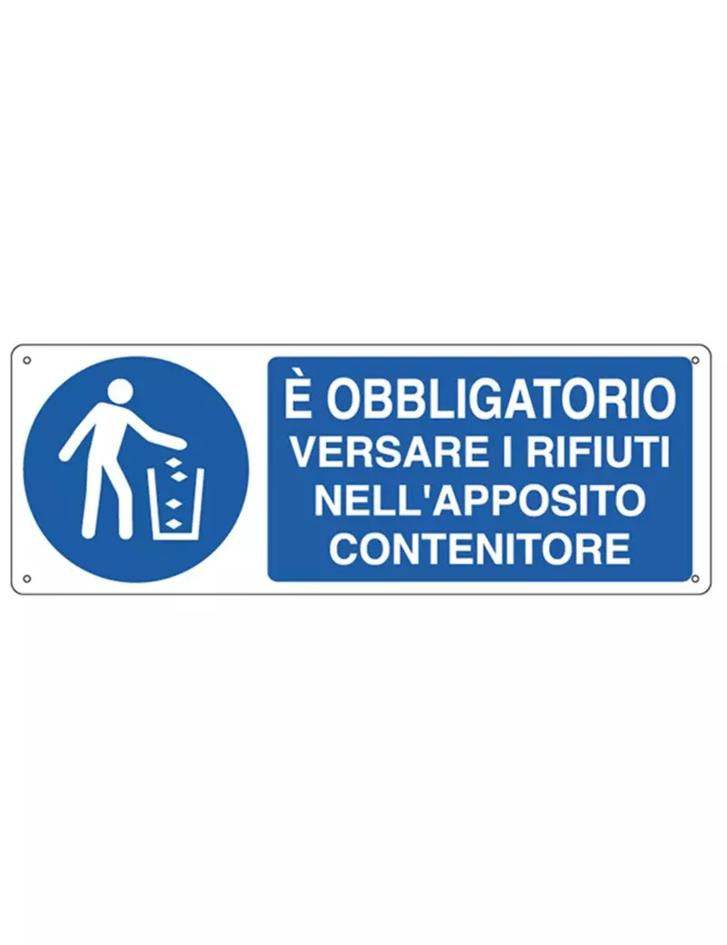 Cartello di Segnalazione - E' Obbligatorio Versare i Rifiuti nell'Apposito Contenitore - 35x12,5 cm - E1946K (Bianco e Blu) Cartello di Segnalazione - E' Obbligatorio Versare i Rifiuti nell'Apposito Contenitore - 35x12,5 cm - E1946K (Bianco e Blu)