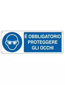 Cartello di Segnalazione - E' Obbligatorio Proteggere gli Occhi - 35x12,5 cm - E1901K (Bianco e Blu)