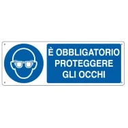 Cartello di Segnalazione - E' Obbligatorio Proteggere gli Occhi - 35x12,5 cm - E1901K (Bianco e Blu)