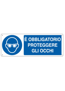 Cartello di Segnalazione - E' Obbligatorio Proteggere gli Occhi - 35x12,5 cm - E1901K (Bianco e Blu)