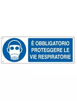 Cartello di Segnalazione - E' Obbligatorio Proteggere le Vie Respiratorie - 35x12,5 cm - E1903K (Bianco e Blu)