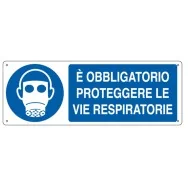 Cartello di Segnalazione - E' Obbligatorio Proteggere le Vie Respiratorie - 35x12,5 cm - E1903K (Bianco e Blu)