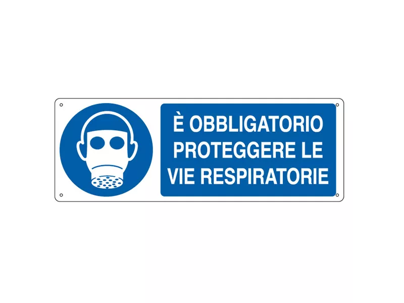 Cartello di Segnalazione - E' Obbligatorio Proteggere le Vie Respiratorie - 35x12,5 cm - E1903K (Bianco e Blu)