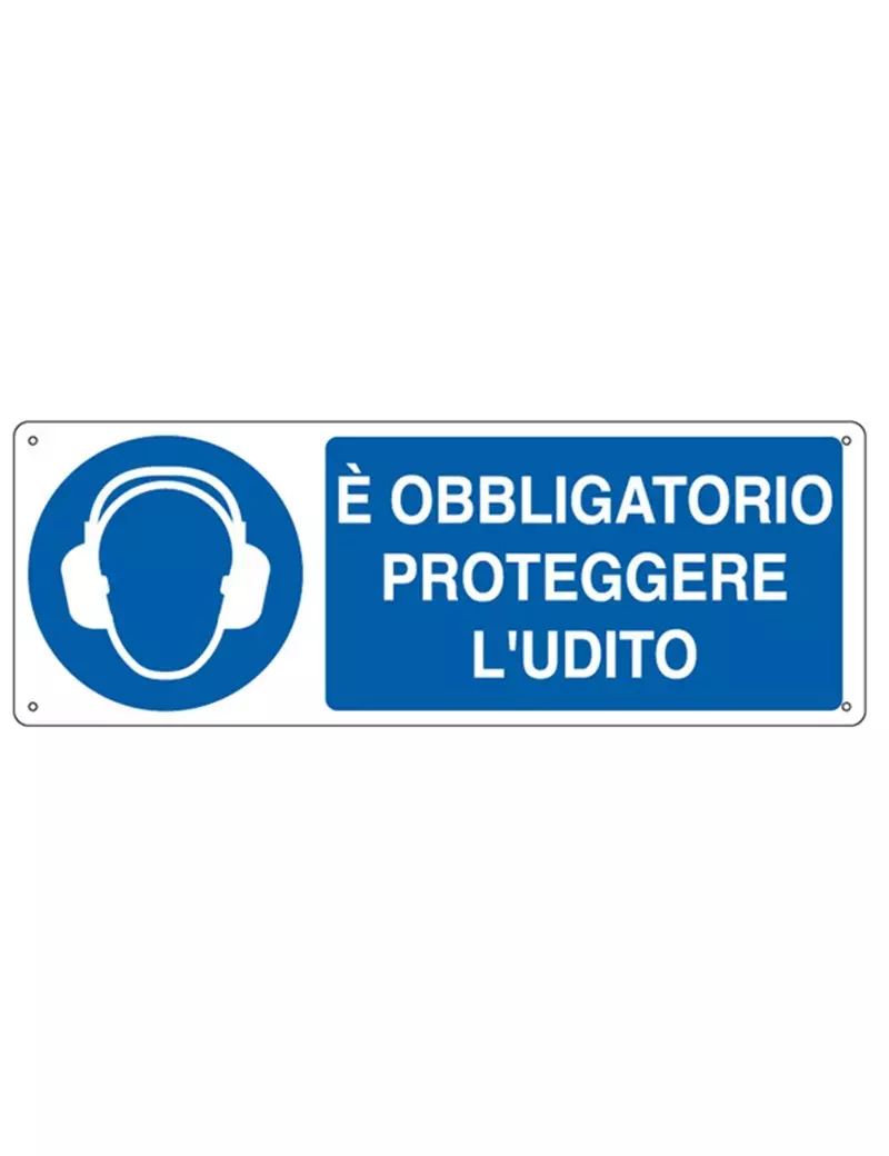 Cartello di Segnalazione - E' Obbligatorio Proteggere l'Udito - 35x12,5 cm - E1906K (Bianco e Blu) Cartello di Segnalazione - E' Obbligatorio Proteggere l'Udito - 35x12,5 cm - E1906K (Bianco e Blu)