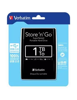 Hard Disk Portatile Esterno Store 'n' Go Verbatim - 2,5 Pollici - USB 3.0 - 1TB - 53023 (Nero)
