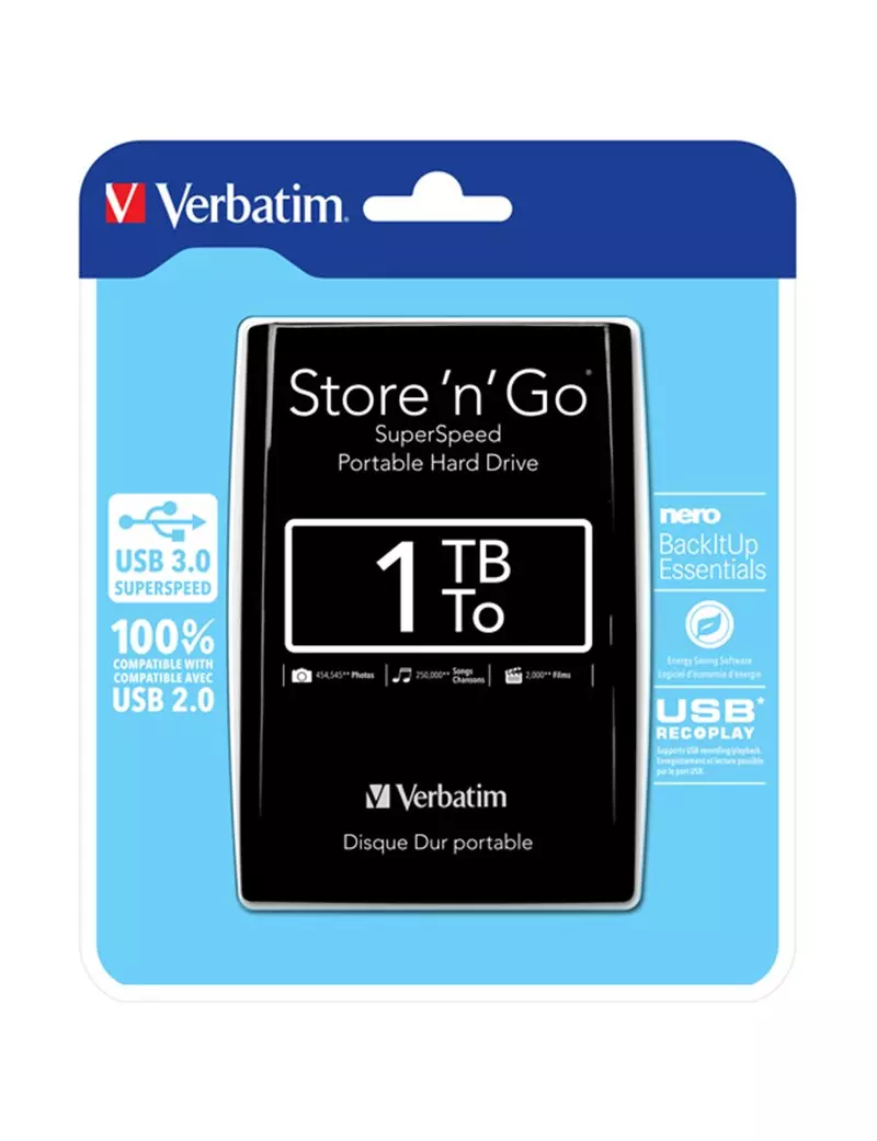 Hard Disk Portatile Esterno Store 'n' Go Verbatim - 2,5 Pollici - USB 3.0 - 1TB - 53023 (Nero) Hard Disk Portatile Esterno Store 'n' Go Verbatim - 2,5 Pollici - USB 3.0 - 1TB - 53023 (Nero)
