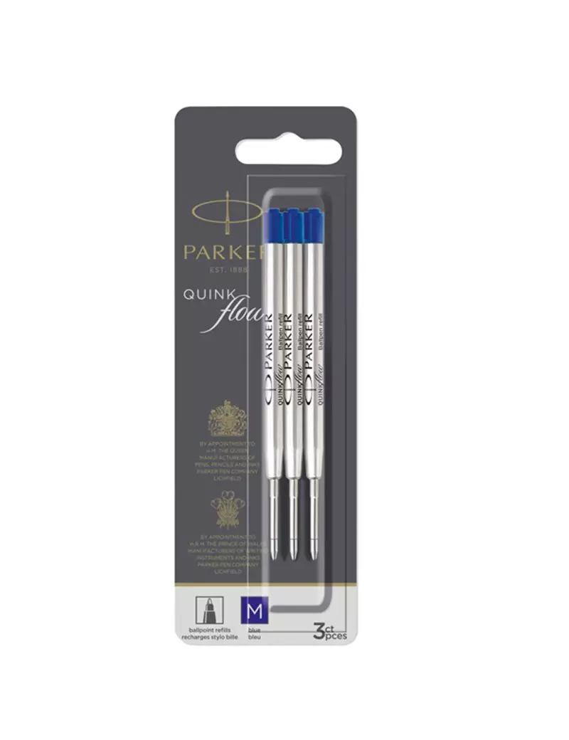 Refill in Metallo per Penna a Sfera QuinkFlow Parker Pen - Media - 2119152 (Blu Conf. 3) Refill in Metallo per Penna a Sfera QuinkFlow Parker Pen - Media - 2119152 (Blu Conf. 3)