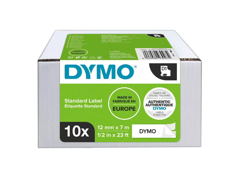 Nastro Originale Dymo S0720530 - 2093097 - 12 mm x 7 m (Nero su Bianco Conf. 10)