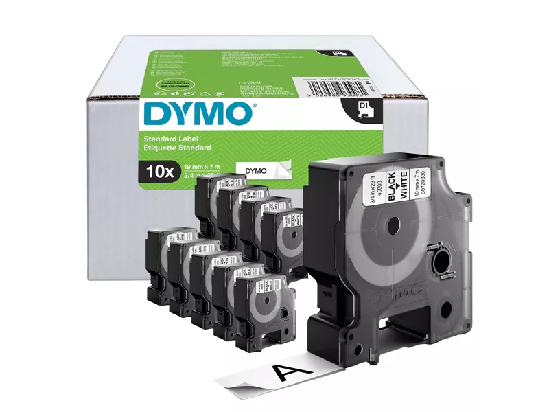 Nastro Originale Dymo S0720830 - 2093098 - 19 mm x 7 m (Nero su Bianco Conf. 10)