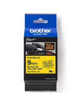 Nastro Originale Brother TZe-FX621 - 9 mm x 8 m - Laminato Flessibile (Nero su Giallo)