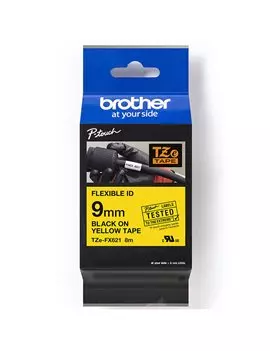 Nastro Originale Brother TZe-FX621 - 9 mm x 8 m - Laminato Flessibile (Nero su Giallo)