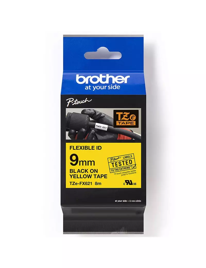Nastro Originale Brother TZe-FX621 - 9 mm x 8 m - Laminato Flessibile (Nero su Giallo) Nastro Originale Brother TZe-FX621 - 9 mm x 8 m - Laminato Flessibile (Nero su Giallo)
