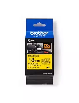 Nastro Originale Brother TZe-FX641 - 18 mm x 8 m - Laminato Flessibile (Nero su Giallo)