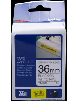 Nastro Originale Brother TZe-S261 - 36 mm x 8 m - Adesivo Resistente (Nero su Bianco)