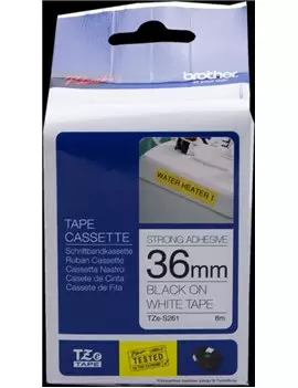 Nastro Originale Brother TZe-S261 - 36 mm x 8 m - Adesivo Resistente (Nero su Bianco)