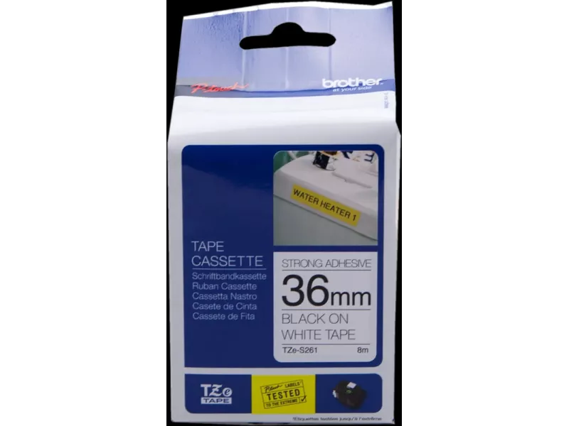 Nastro Originale Brother TZe-S261 - 36 mm x 8 m - Adesivo Resistente (Nero su Bianco)