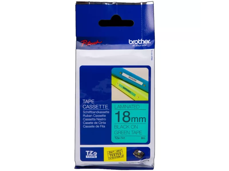 Nastro Originale Brother TZe-741 - 18 mm x 8 m - Laminato (Nero su Verde)