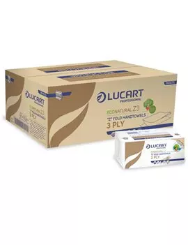 Asciugamani a Z Eco Natural Plastic Free Lucart - 3 Veli - 198 Strappi - 864075J (Naturale Conf. 18)