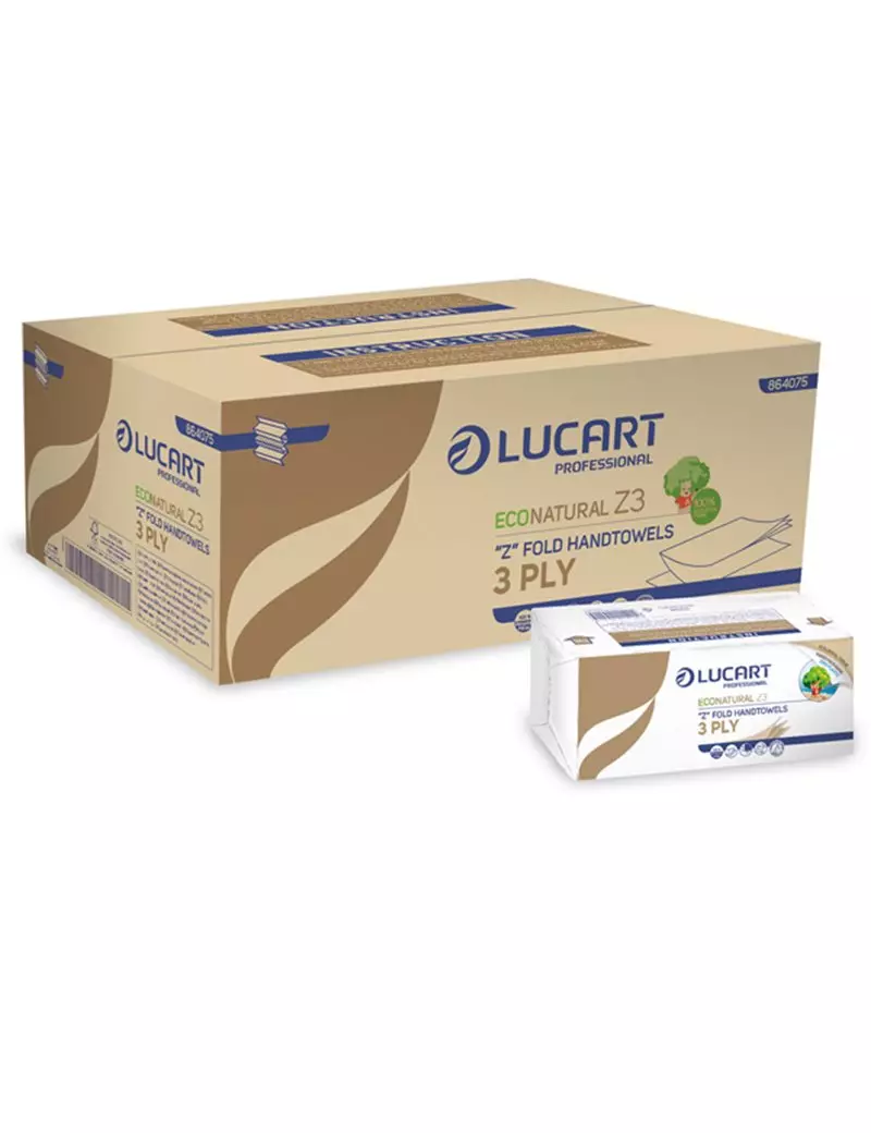 Asciugamani a Z Eco Natural Plastic Free Lucart - 3 Veli - 198 Strappi - 864075J (Naturale Conf. 18) Asciugamani a Z Eco Natural Plastic Free Lucart - 3 Veli - 198 Strappi - 864075J (Naturale Conf. 18)