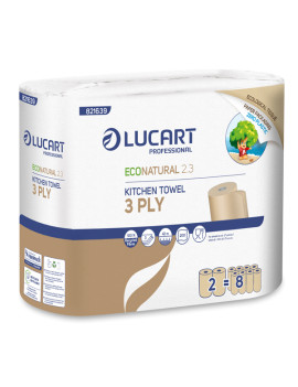 Bobina Asciugatutto EcoNatural 2.3 Plastic Free Lucart - 3 Veli - 200 Strappi - 821639J (Conf. 2)