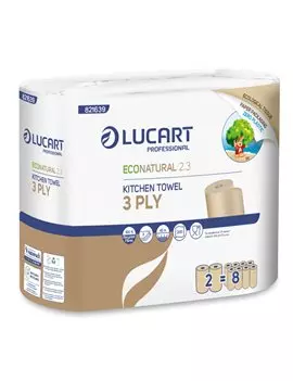 Bobina Asciugatutto EcoNatural 2.3 Plastic Free Lucart - 3 Veli - 200 Strappi - 821639J (Conf. 2)