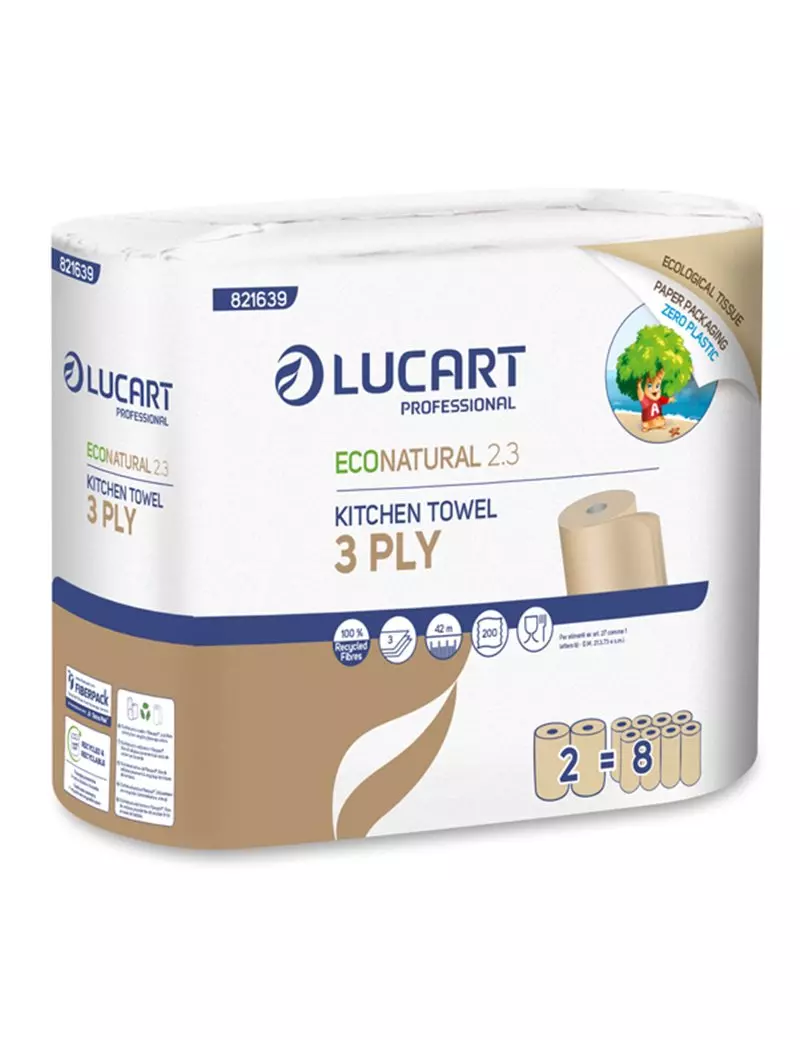 Bobina Asciugatutto EcoNatural 2.3 Plastic Free Lucart - 3 Veli - 200 Strappi - 821639J (Conf. 2) Bobina Asciugatutto EcoNatural 2.3 Plastic Free Lucart - 3 Veli - 200 Strappi - 821639J (Conf. 2)
