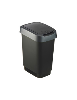 Pattumiera con Coperchio Basculante Rotho - 33,3x25,2x47,6 cm - 25 Litri - F600019 (Nero e Grigio)
