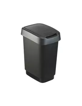 Pattumiera con Coperchio Basculante Rotho - 33,3x25,2x47,6 cm - 25 Litri - F600019 (Nero e Grigio)