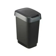 Pattumiera con Coperchio Basculante Rotho - 33,3x25,2x47,6 cm - 25 Litri - F600019 (Nero e Grigio)