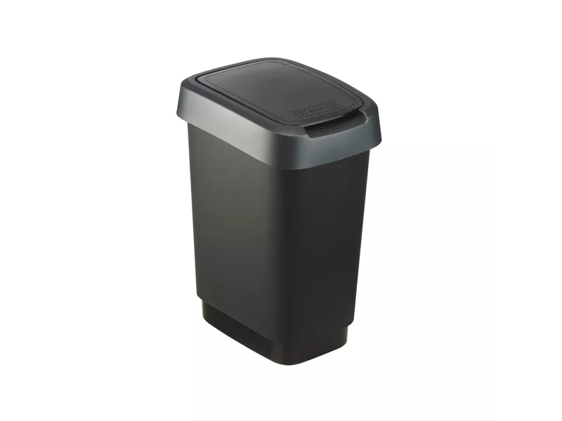 Pattumiera con Coperchio Basculante Rotho - 33,3x25,2x47,6 cm - 25 Litri - F600019 (Nero e Grigio)
